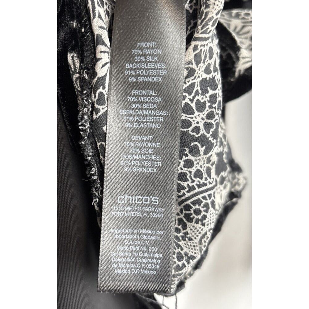 Chico's Travelers Black Velvet Swirl Button Up Blouse Women's L Artsy Sheer - Picture 7 of 13